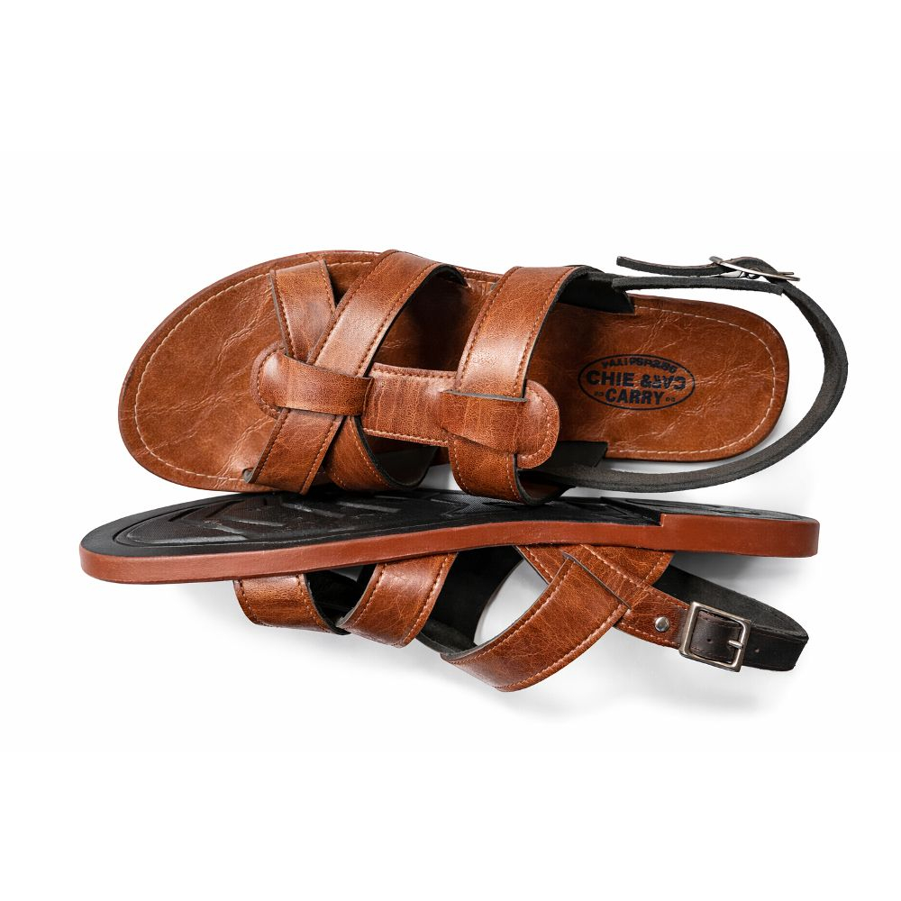 Brown Faux Leather Multi Strap Slingback Sandals